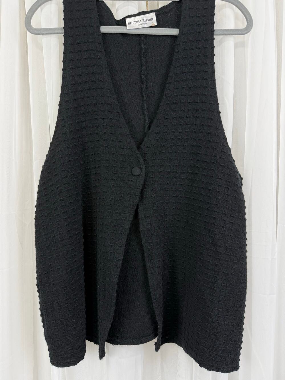 Vintage Bettina Riedel New York 100% Pure Wool Textured Sweater Vest Large Black
